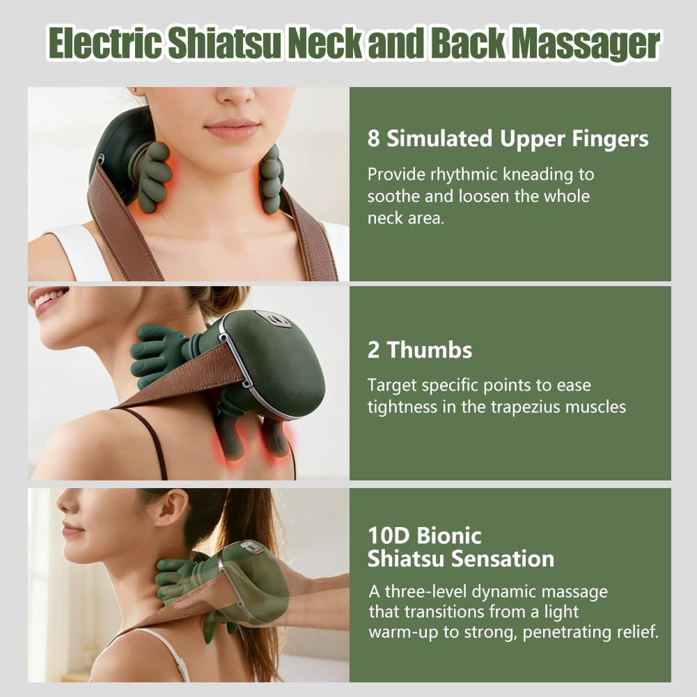 2026 Electric Shiatsu Neck and Back Massager with Heat, Adjustable Intensity Levels, and 4D Kneading for Authentic Palm Massage Experience